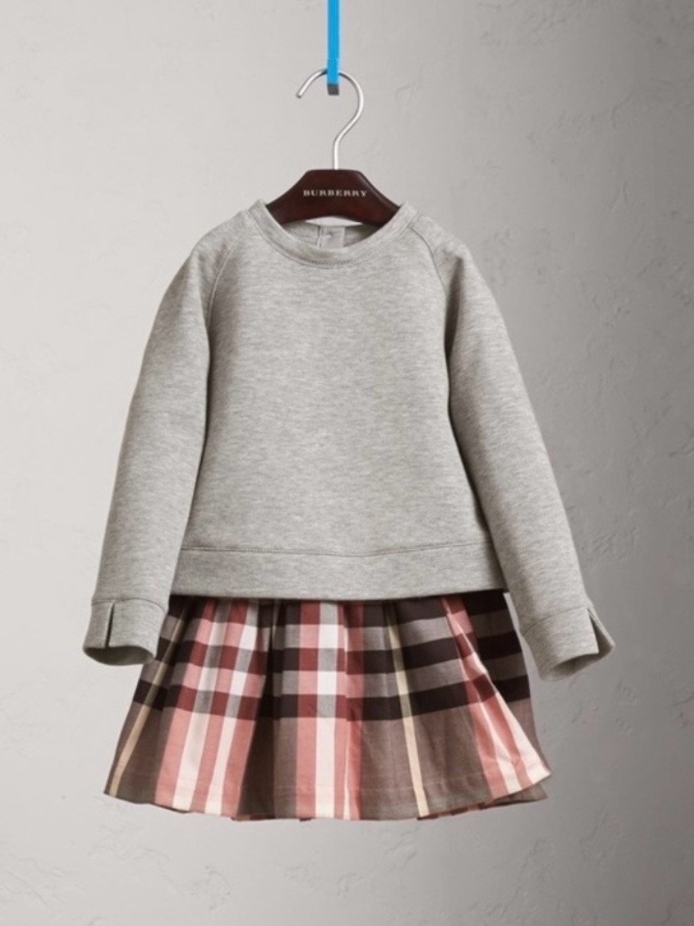 Burberry Girls Sweatshirt-Style Dress Nova Check Plaid Gray Pink 5Y 110cm
